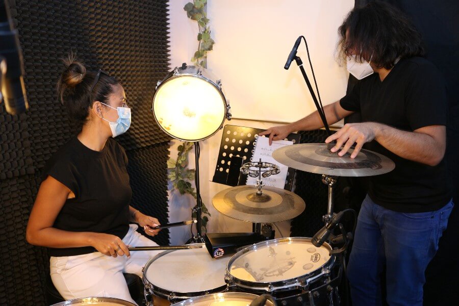 Patrick Abdo with his student on drums