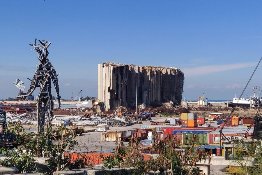 The destroyed grain silos in the port of Beirut
