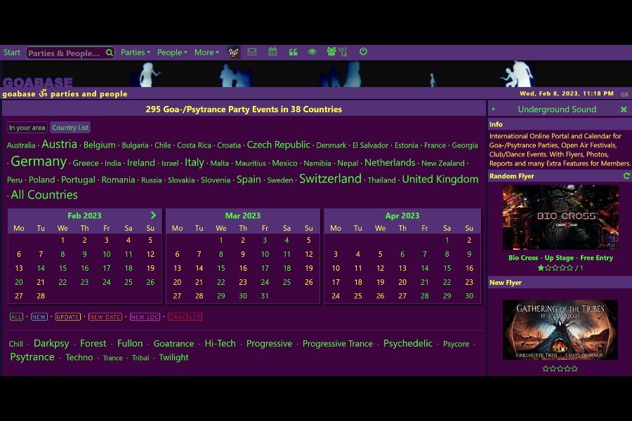 A screenshot from Goabase.net