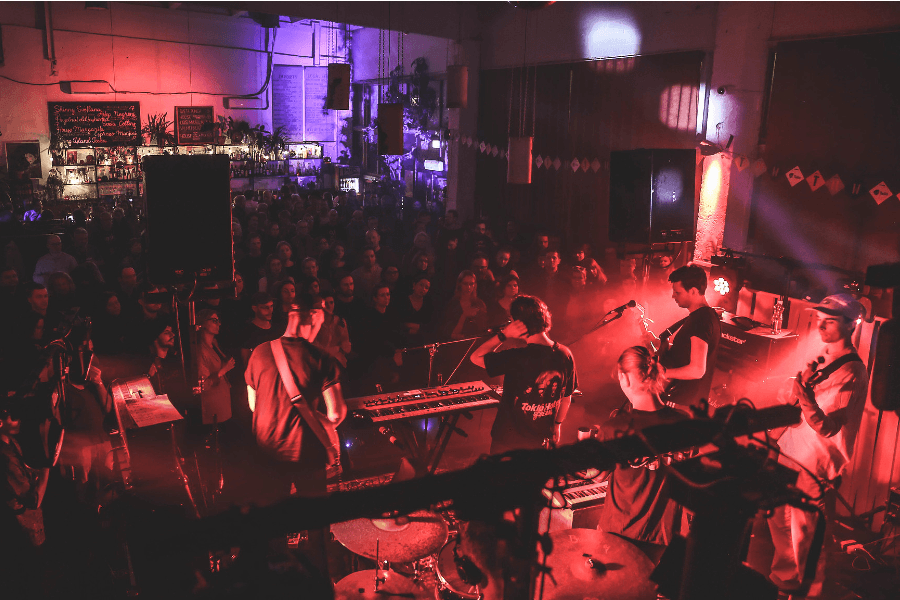 live band playing in a venue