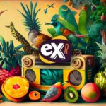 exotica radio logo in front of a pile of fruit