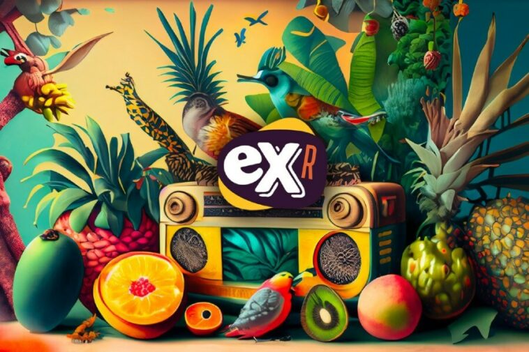 exotica radio logo in front of a pile of fruit