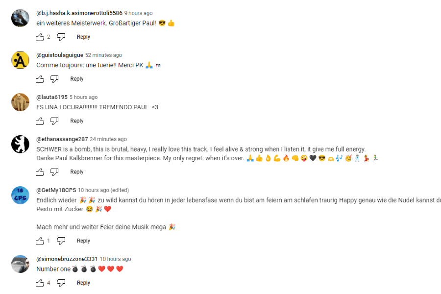YouTube comments about 'Schwer' new release