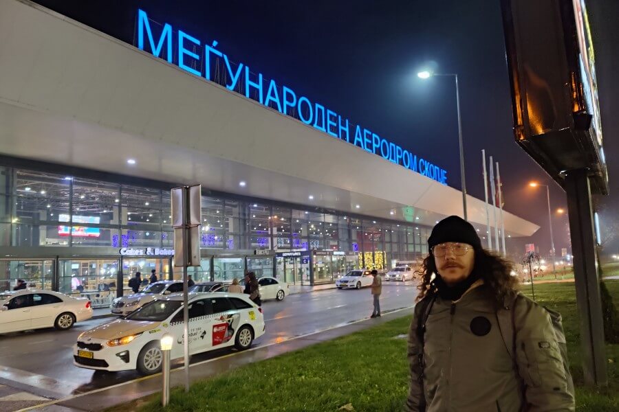 Ian in front of Skopje International Airport
