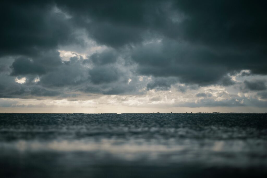 stormy ocean and grey skies