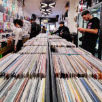 A row of vinyl records