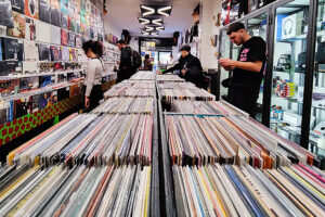 A row of vinyl records