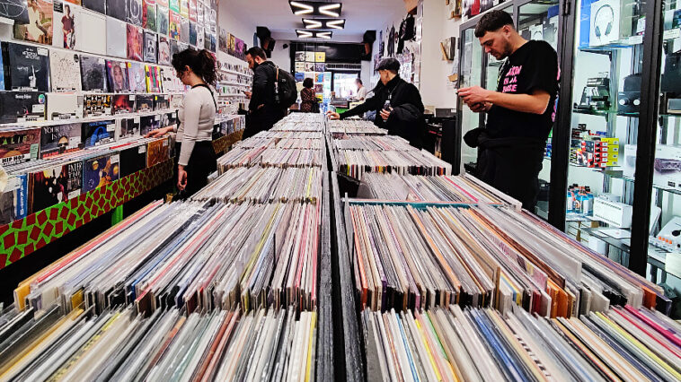 A row of vinyl records