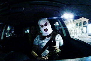 white balaclava in the car