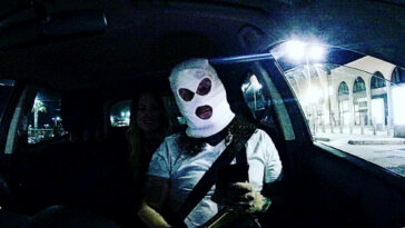 white balaclava in the car