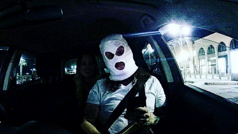 white balaclava in the car