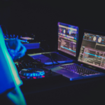 Two laptops creating music