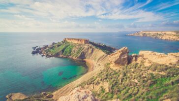 Coastline view of Malta with blue water