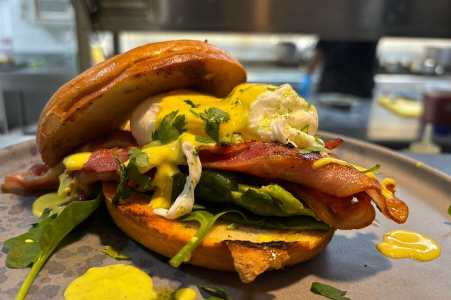 poached egg breakfast sandwich