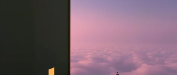 Personal on ledge overlooking a purple sky